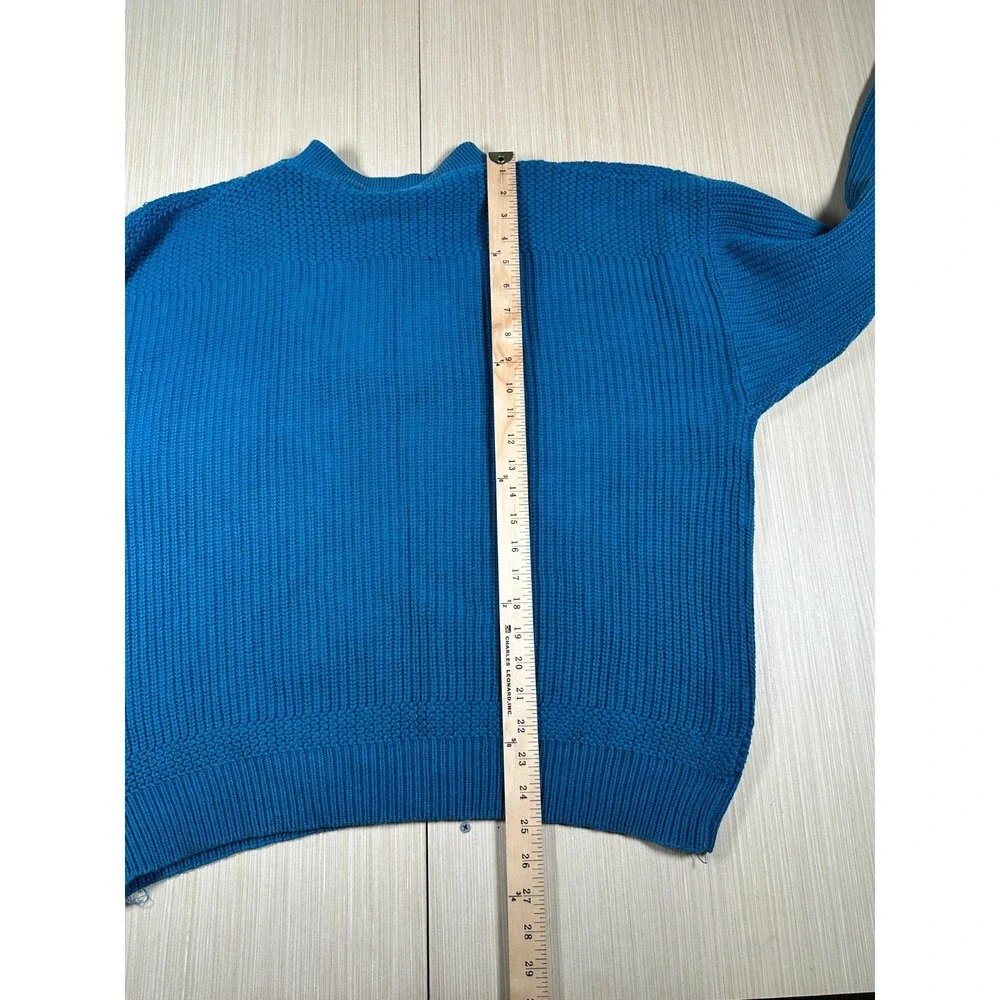 Vintage Eddie Bauer Sweater Mens Large Blue Cotton Knit Henley‎ Neck Outdoor